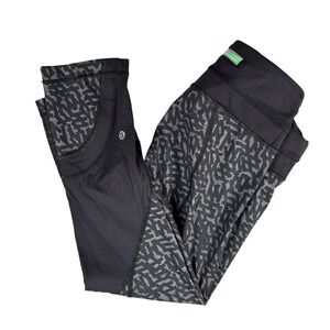 Lululemon Athletica cheetah camo geometric Black‎ Gray Crop Leggings Sz 6 Pants